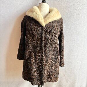 1960s Swakara Karakul Lamb Hip Length Coat with Mink Collar